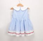 Nwt Girls Blue Striped Cherry Peter Pan Collar Sleeveless Dress 2t 3t 4t 5t 6