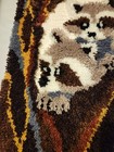 Vintage Finished Completed Raccoons Latch Hook Rug wall Hanging  30   19 5 
