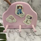 Vintage 90s Wood Wall Hook Girls Room Pastel Pink Cat Bunny Doll Pegs Decor