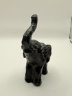 Hand Carved Black Elephant Figurine Stone Wood Tribal Decor Statue Vintage