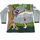 Vintage Storybook Knits Playtime In The Park Large Cotton Sweater Spring 90s
