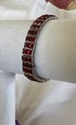 Vtg Red Glass Art Deco Bracelet Silvertone Prong Set 7    Beautiful Read