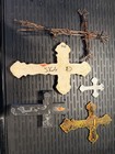Lot Of 5 Vintage Rustic Western Wall Crosses Ornate Cast Metal Resin Barbed Wire