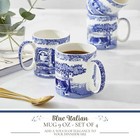 Spode Blue Italian 9 Oz Coffee Mugs  Set Of 4  Fine Porcelain - Blue White