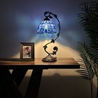 Tiffany Style Table Lamp Blue Stained Glass Baroque Style Led Bulb 21 h 11 w 8 d