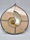 Vintage Pink Stained Glass Nautilus Sea Shell Round Sun Catcher Window Panel