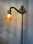 Restored Antique Vtg Arts   Crafts Deco Bridge Floor Lamp Amber Glass Victorian