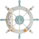 Nautical Beach Wooden Boat Ship Steering Wheel Fishing Net Shell Fish Home Wa   