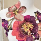 Purple And Pink Applique  21    X 12     Big Patch Embroidered Flowers