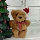 Christmas Teddy Bear Brown Tiny Miniature 4 5  Vintage Plush Santa Hat Plaid Bow