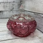 Vintage Fenton Cranberry Melon Vanity Powder Jar With Lid Beautiful Factory Flaw