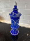 Antique Harrach Bohemian Cobalt Blue Cut To White Clear Triple Cased  19th Cent