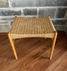 Vintage Mid Century Peder Kristensen Danish Modern Teak   Woven Cord Rope Stool 