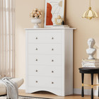 Modern 5-drawer Tall Dresser In White - Versatile Storage For Bedroom   Living R