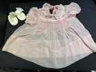 Vintage Handmade Smocked Pink Organza Baby Dress   Booties  6-12 Months 1960   s