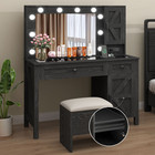 Farmhouse Makeup Vanity Desk Set With Lights Mirror W glass Top Charging Station