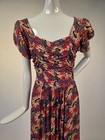 Vintage Late 1930   s - 1940   s Floral Daisy Print Rayon Dress W Rich Ruched Bodice