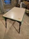 Vintage 40s Enamel Top Table Mint Green Floral Design Wood Base Chicago Pick-up