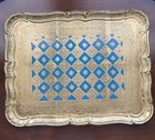 Vtg Italian Gilded Florentine Tray   Box Gold Teal Blue Italy Rectangular