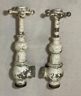 Pair Of Large Antique Nickel Plated Brass Porcelain Industrial Faucet Fixture