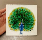 Rare Vintage Beautiful Dancing Peacock Majolica Ceramic Tile Dk Made In Japan  