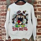 Vtg Taz Ski Devil White Crewneck Sweatshirt M 20 5x26