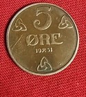  Vintage  Coin From Norway Issued 1951 5 Ore - Excellent Free Shipping  Mk 
