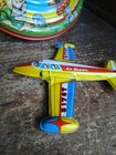 Vtg Lot Of 4 Tin Lithograph Colorful Spinning Tops 1 Plane  W germany japan  Usa