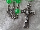 Green 7mm Rosary Celtic Crucifix Miraculous Medal Of Mary Handmade New Usa