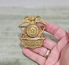 Vintage Obsolete State Of Texas Police Hat Badge In Goldtone
