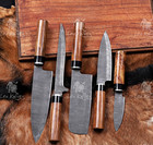 Handmade 5 Pcs Damascus Steel Kitchen Chef Knife Set With Leather Bag