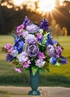 Cemetery Vase Memorial Artificial Silk Flower Arrangement Blue Purple Vase Grave