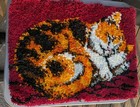 Vintage Latch Hook Rug Sleeping Calico Tabby Cat 27  X 20  Finished Wonderart