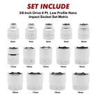 14 Piece 3 8  Drive 6 Point Stubby Socket Set  Metric  Mirror Chrome 6-19mm