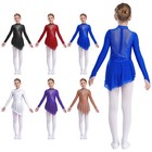 Kids Girls Dancewear Sheer Mesh Patchwork Dance Dress Rhinestones Dresses Shiny