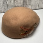 Vintage Womens Hat Geo W  Bollman   Co Doeskin Felt 100  Wool Tan With Feather