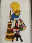 Vintage Crewel Little Girl Needlepoint Wall Art Framed 70s 8x6