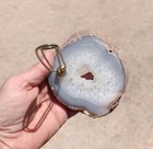 Vintage Paperclip Note Memo Holder Geode Base Agate Slice Paperweight 