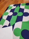 Awesome Rare Vintage Mid Century Retro 70s Blue Grn Wht Cir Stripe Ace Fabric 