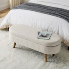 43 5  Oval Storage Ottoman Bench Upholstered Padded Seat Rubberwood Legs Beige