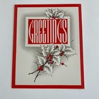 Vintage Mid Century Christmas Greeting Card Greetings Silver Red Holly Leaves
