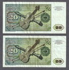 Germany  Lot Of 2 Notes  20 Duetsche Mark  1980  P-32d  Vf