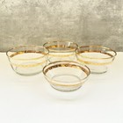 Vtg Libbey 22k Etched Gold Trimmed Snack Glasses Bowl Mid Century Set Of 4 C1960