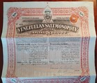 Venezuela 1906 Salt Monopoly 25 Sterling Uk Gb Share Coupons Action Bond Loan