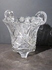 Rare Signed Hoare Ribbon Star Pattern 2 Handled Footed Cut Glass Ice Bucket
