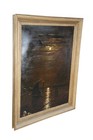 Large Antique Moonlight Oil On Board Seascape Painting Sailboat Framed 52 