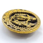 French Fops   Antique Pierced Brass Picture Button W  Floral Border   1-1 8 