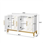 White Sideboard Buffet Cabinet  Kitchen Storage Cabinet With Gold Accents