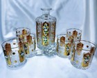Czech Bohemia Crystal Cut Glass - Heavy Whisky Set 6 1 Gold   Enamel