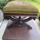 Vintage Carved Wood Foot Stool Ottoman Antique Footstool Needlepoint